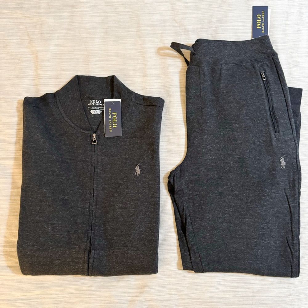 Polo Ralph Lauren Double Knit Luxury Jersey Tracksuit- Black Marble Heather
